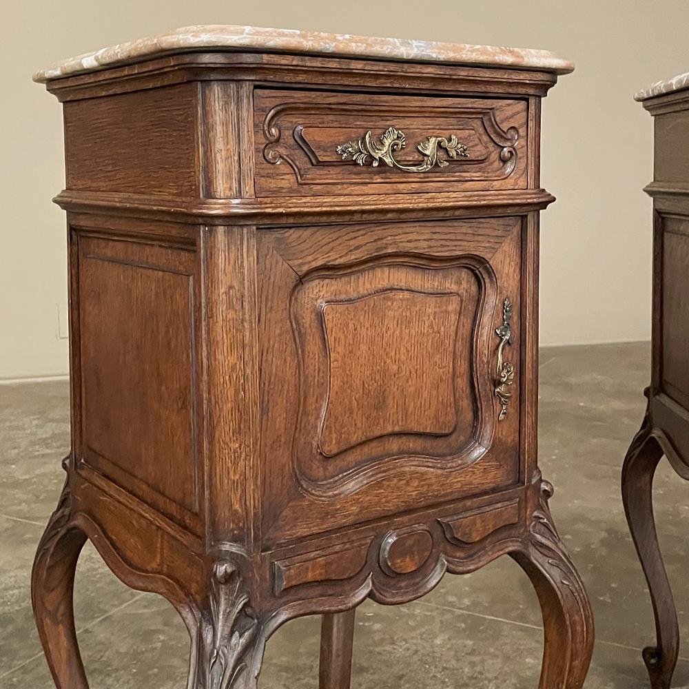 Pair Antique French Louis XV Marble Top Nightstands For Sale 10
