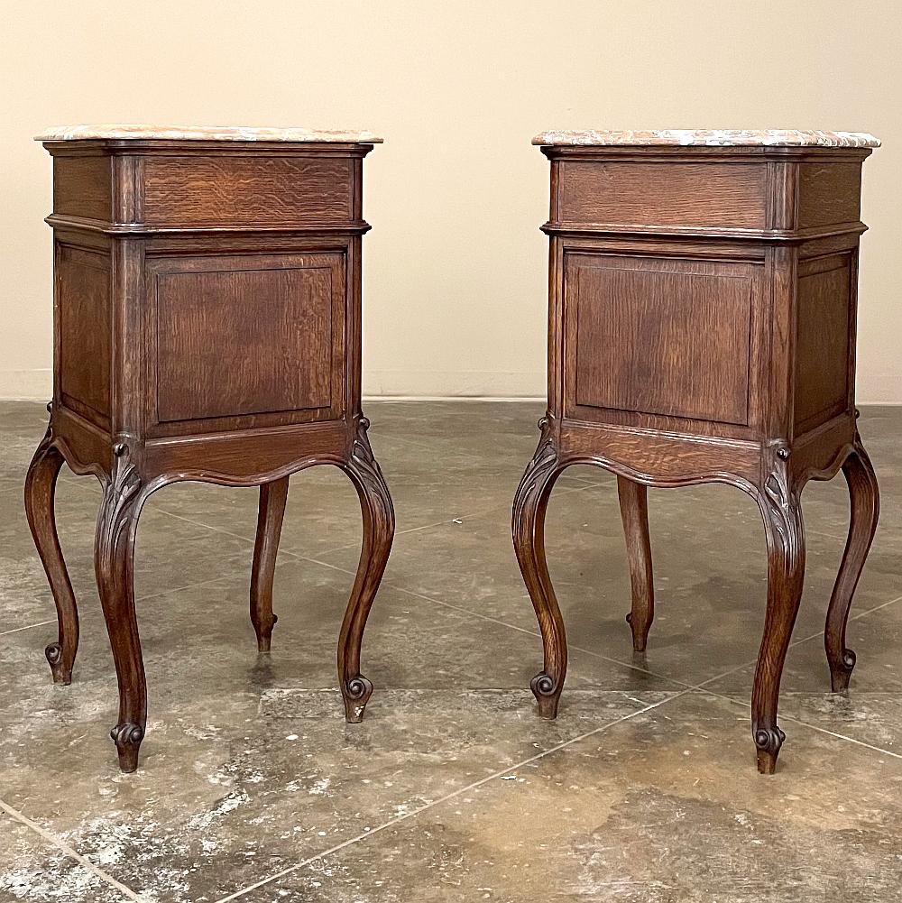 Pair Antique French Louis XV Marble Top Nightstands For Sale 12