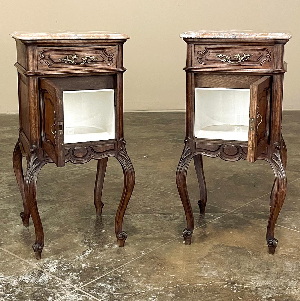 Pair Antique French Louis XV Marble Top Nightstands For Sale 1