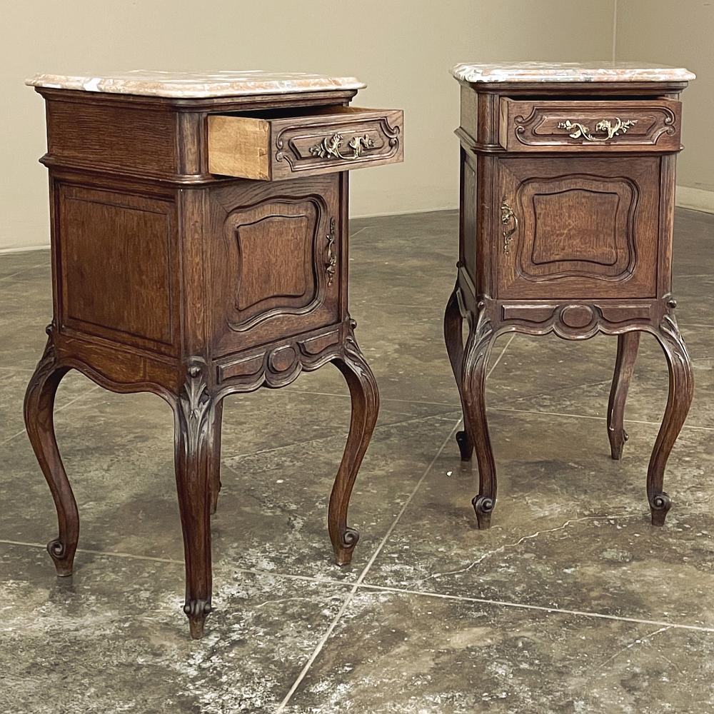 Pair Antique French Louis XV Marble Top Nightstands For Sale 2