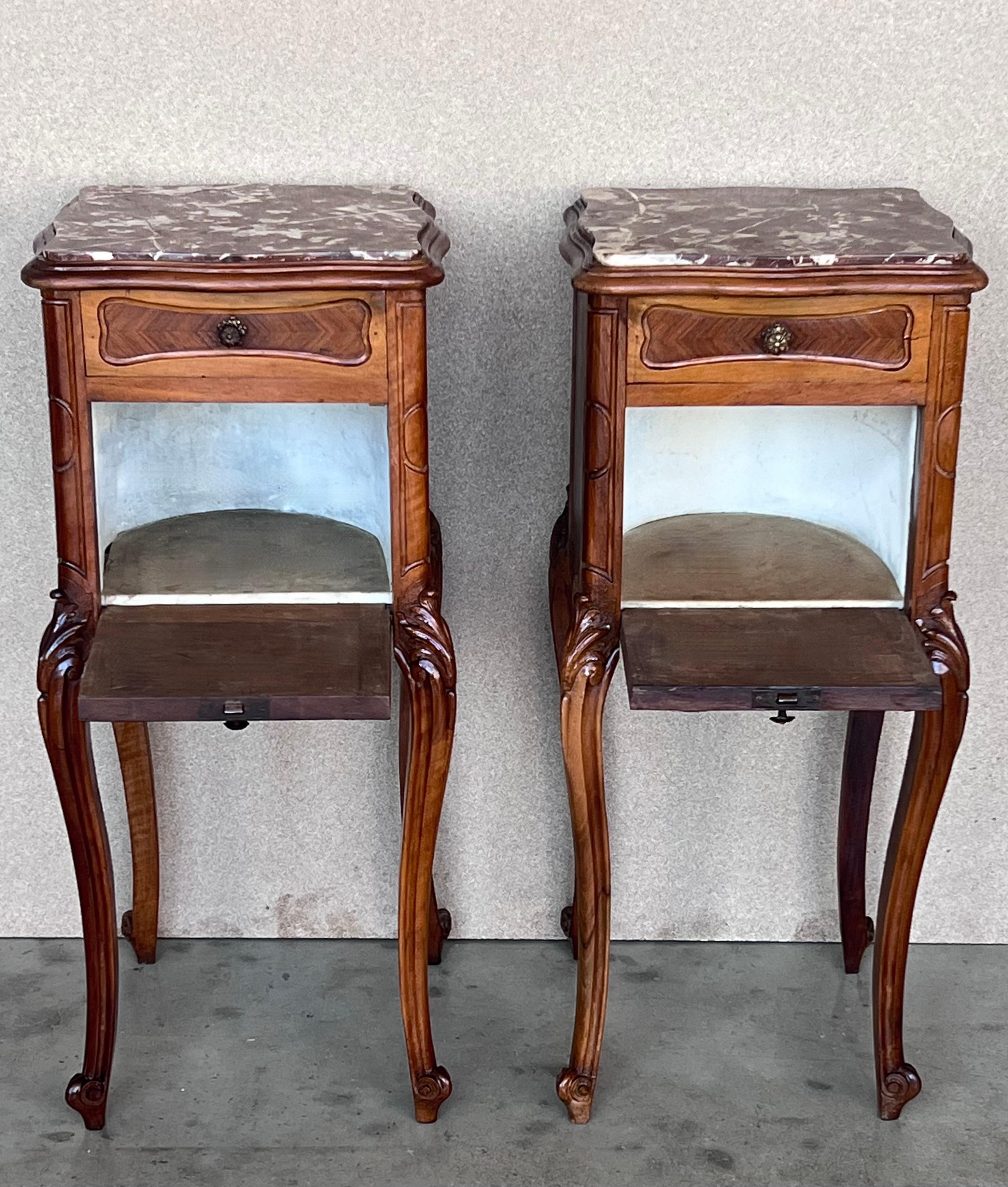 Pair Antique French Louis XV Marble Top Tall Nightstands 7