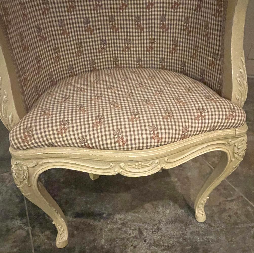 Pair Antique French Louis XV Painted Bergeres ~ Armchairs For Sale 8