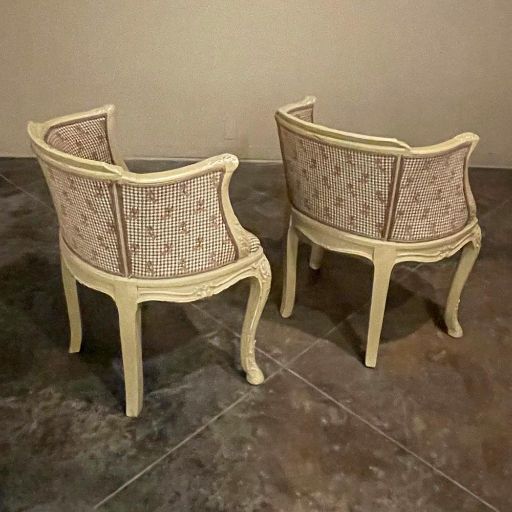 Fabric Pair Antique French Louis XV Painted Bergeres ~ Armchairs For Sale