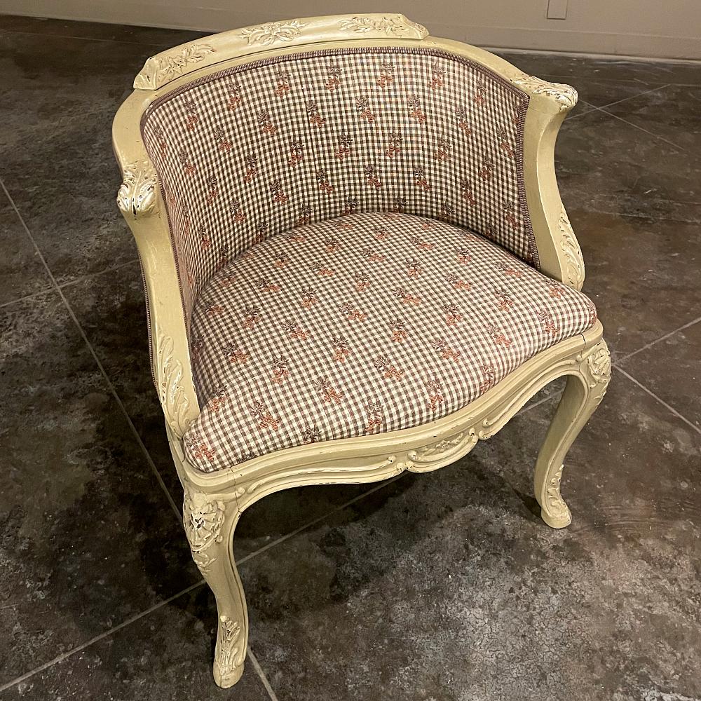 Pair Antique French Louis XV Painted Bergeres ~ Armchairs For Sale 2