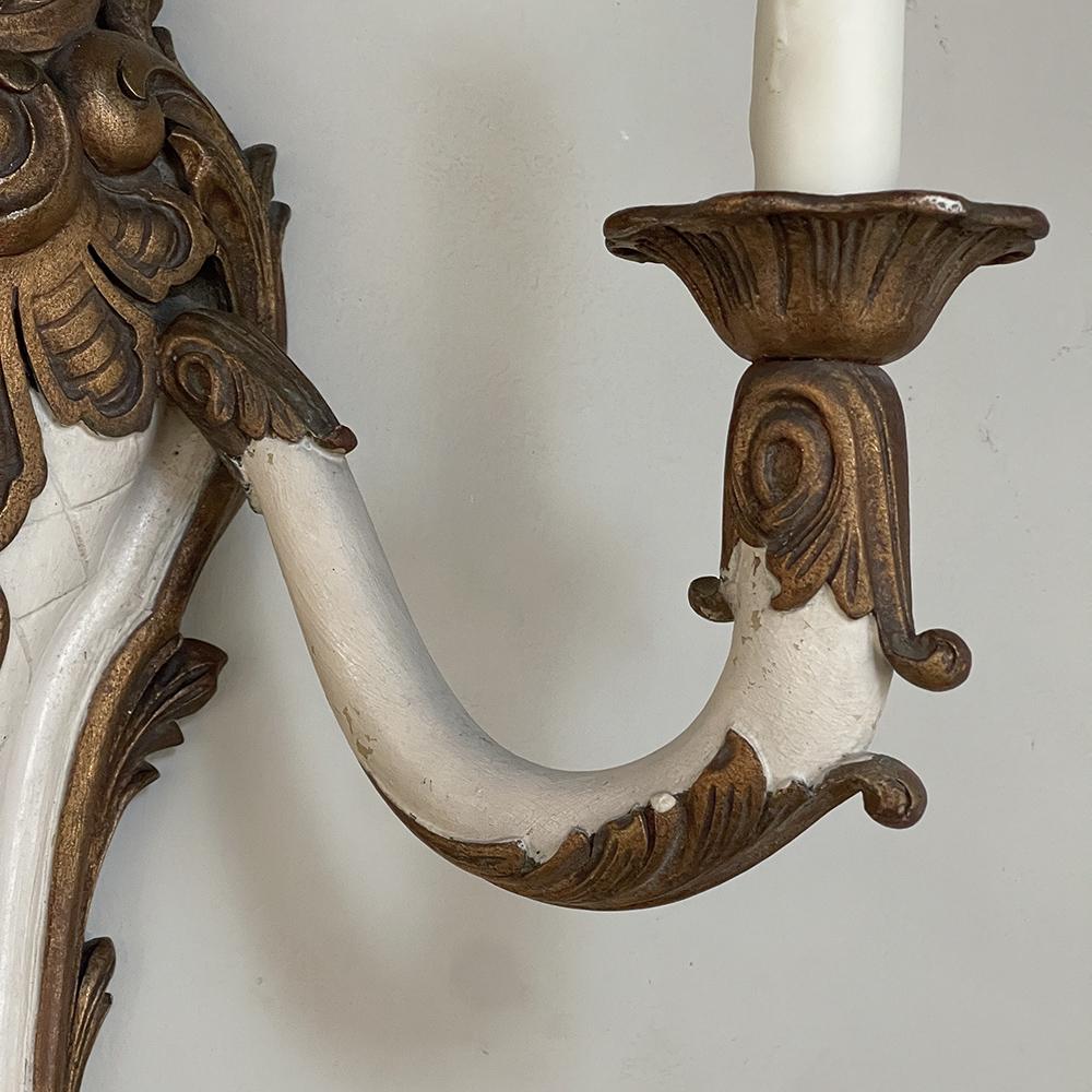 Pair Antique French Louis XV Painted Wall Sconces For Sale 5