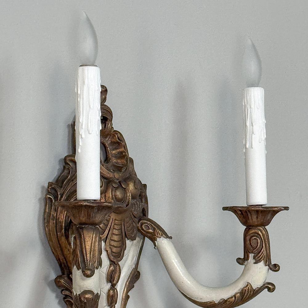 Pair Antique French Louis XV Painted Wall Sconces For Sale 5