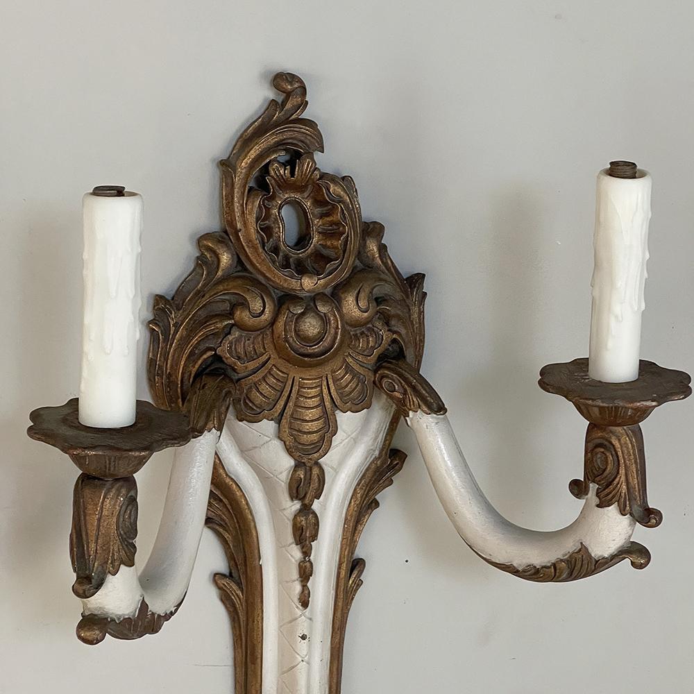 Pair Antique French Louis XV Painted Wall Sconces For Sale 6