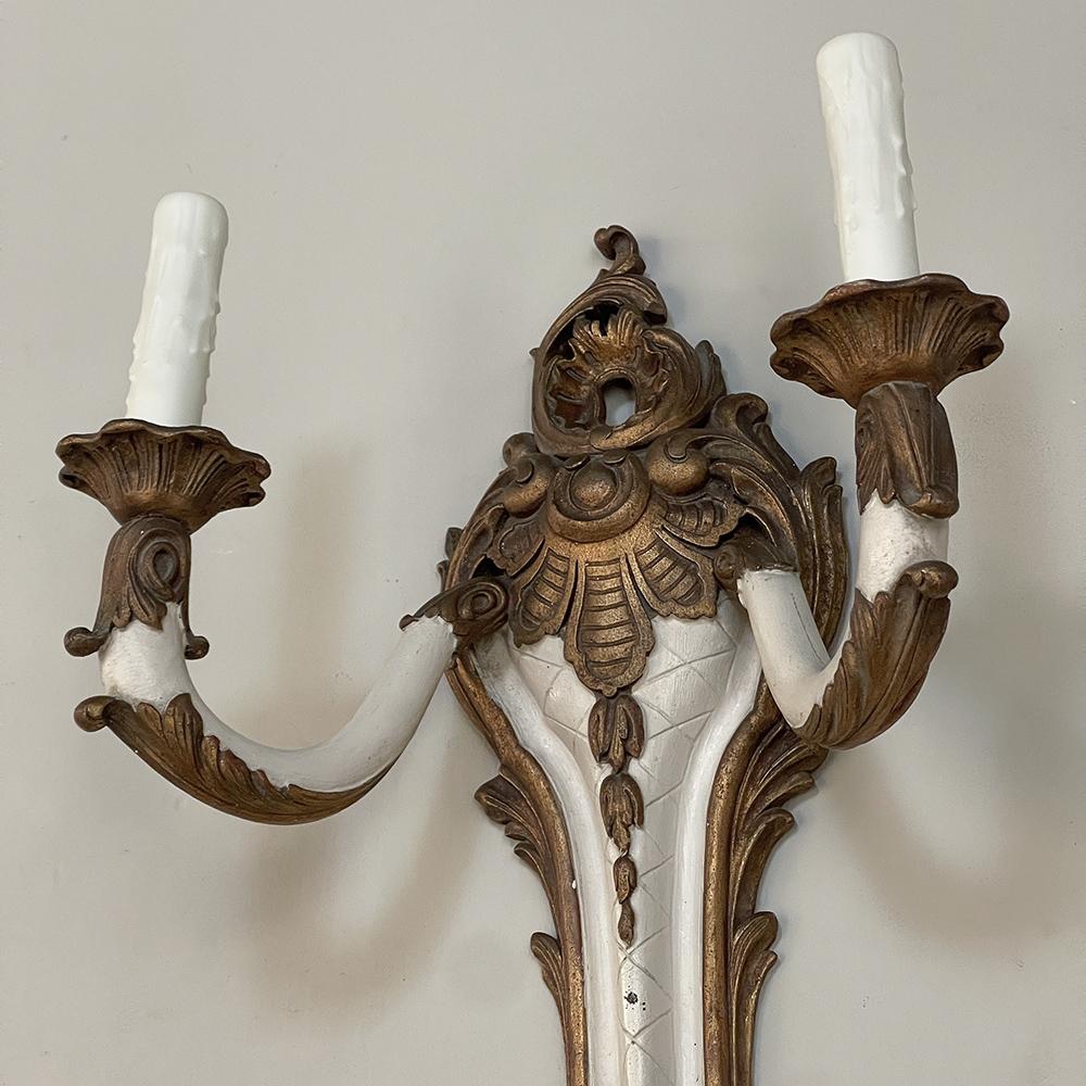 Pair Antique French Louis XV Painted Wall Sconces For Sale 7