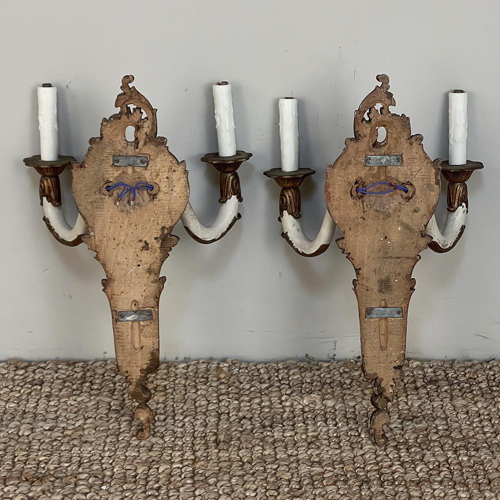 Pair Antique French Louis XV Painted Wall Sconces For Sale 9