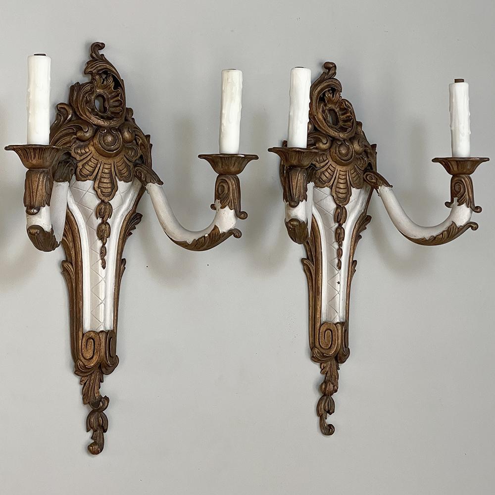 Pair Antique French Louis XV Painted Wall Sconces For Sale 10