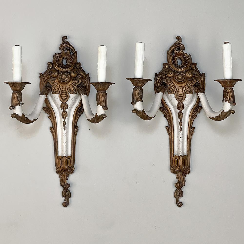 Pair Antique French Louis XV Painted Wall Sconces For Sale 11
