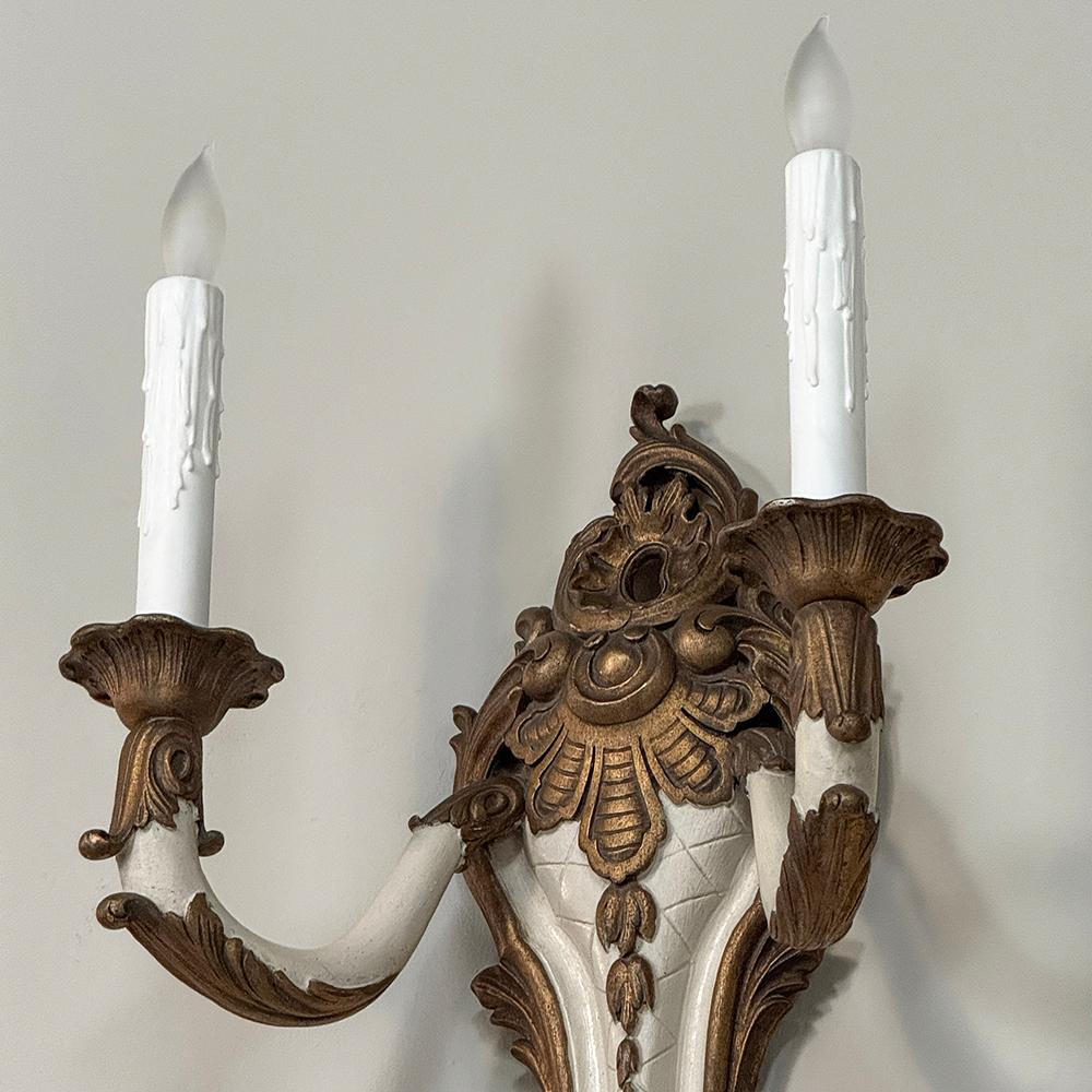 Pair Antique French Louis XV Painted Wall Sconces For Sale 11