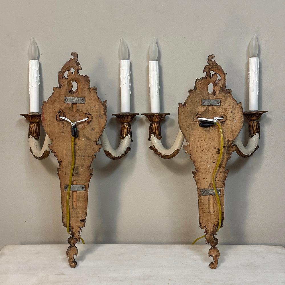 Pair Antique French Louis XV Painted Wall Sconces For Sale 14