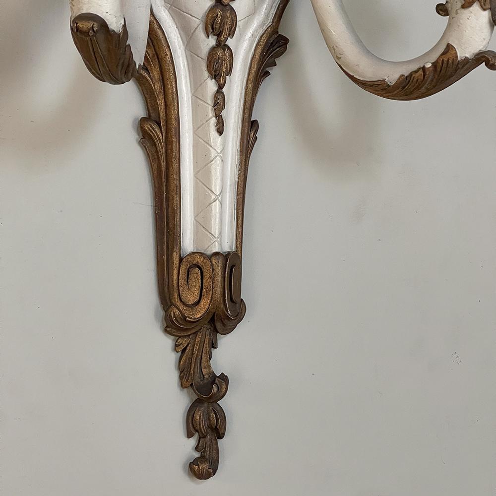 20th Century Pair Antique French Louis XV Painted Wall Sconces For Sale
