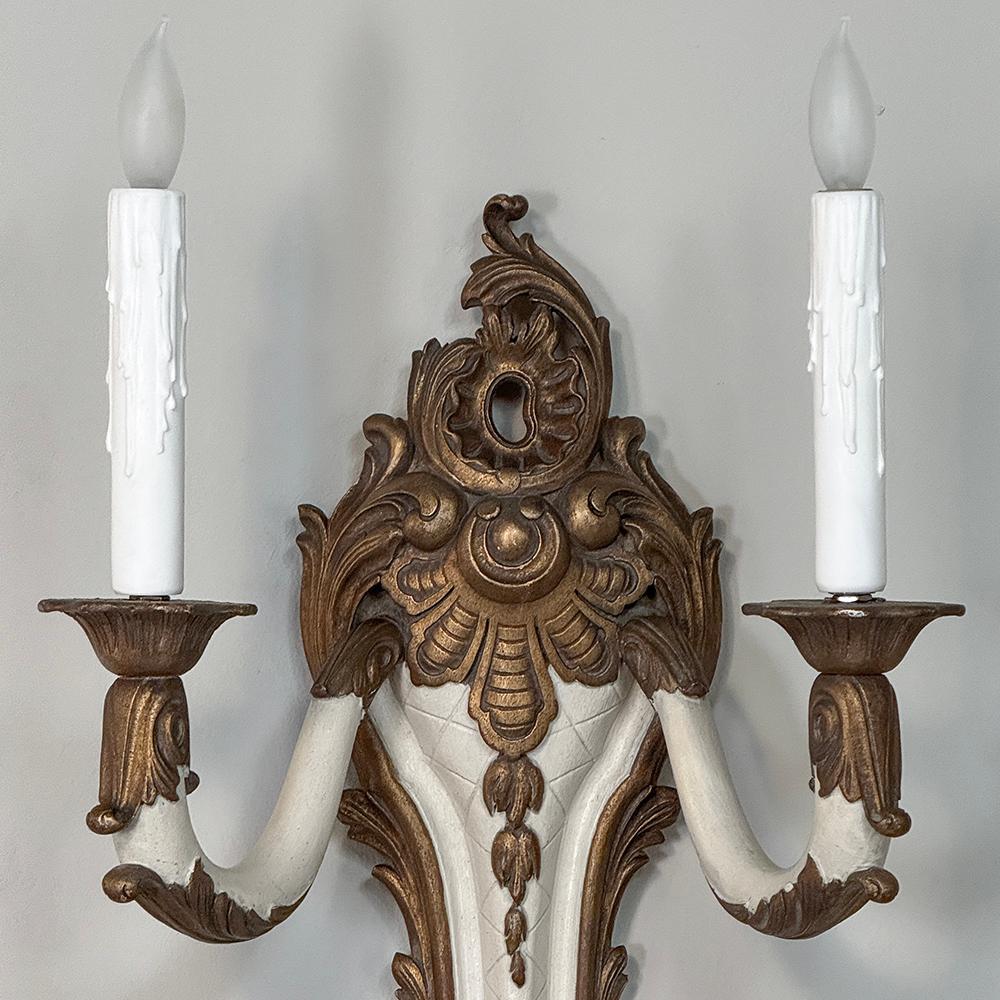 20th Century Pair Antique French Louis XV Painted Wall Sconces For Sale