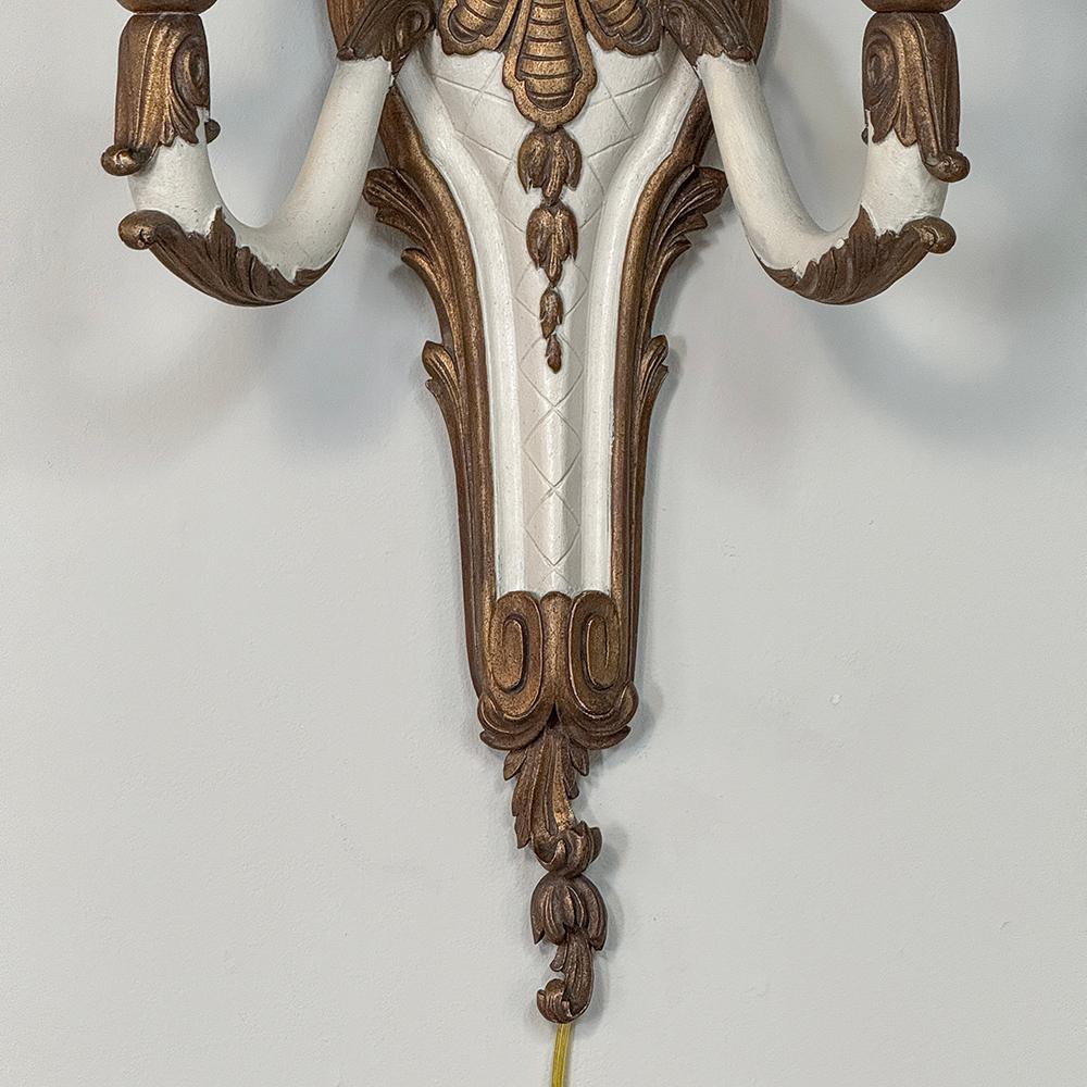 Wood Pair Antique French Louis XV Painted Wall Sconces For Sale