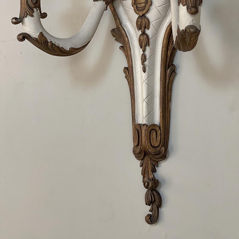 Pair Antique French Louis XV Painted Wall Sconces For Sale 1