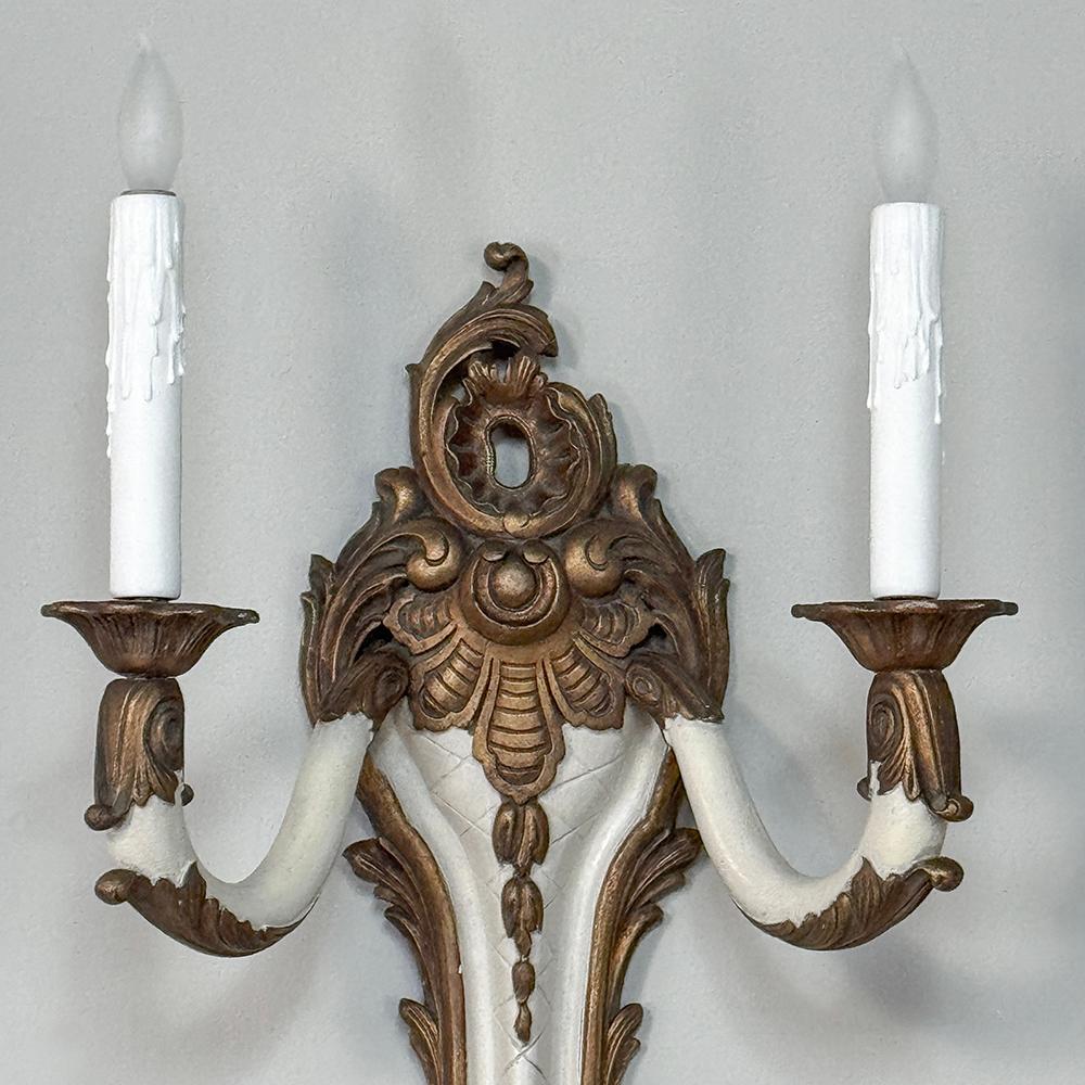 Pair Antique French Louis XV Painted Wall Sconces For Sale 1