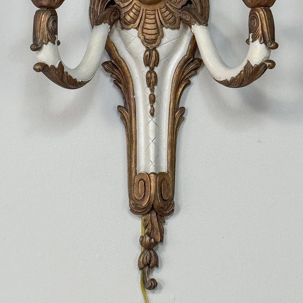 Pair Antique French Louis XV Painted Wall Sconces For Sale 2