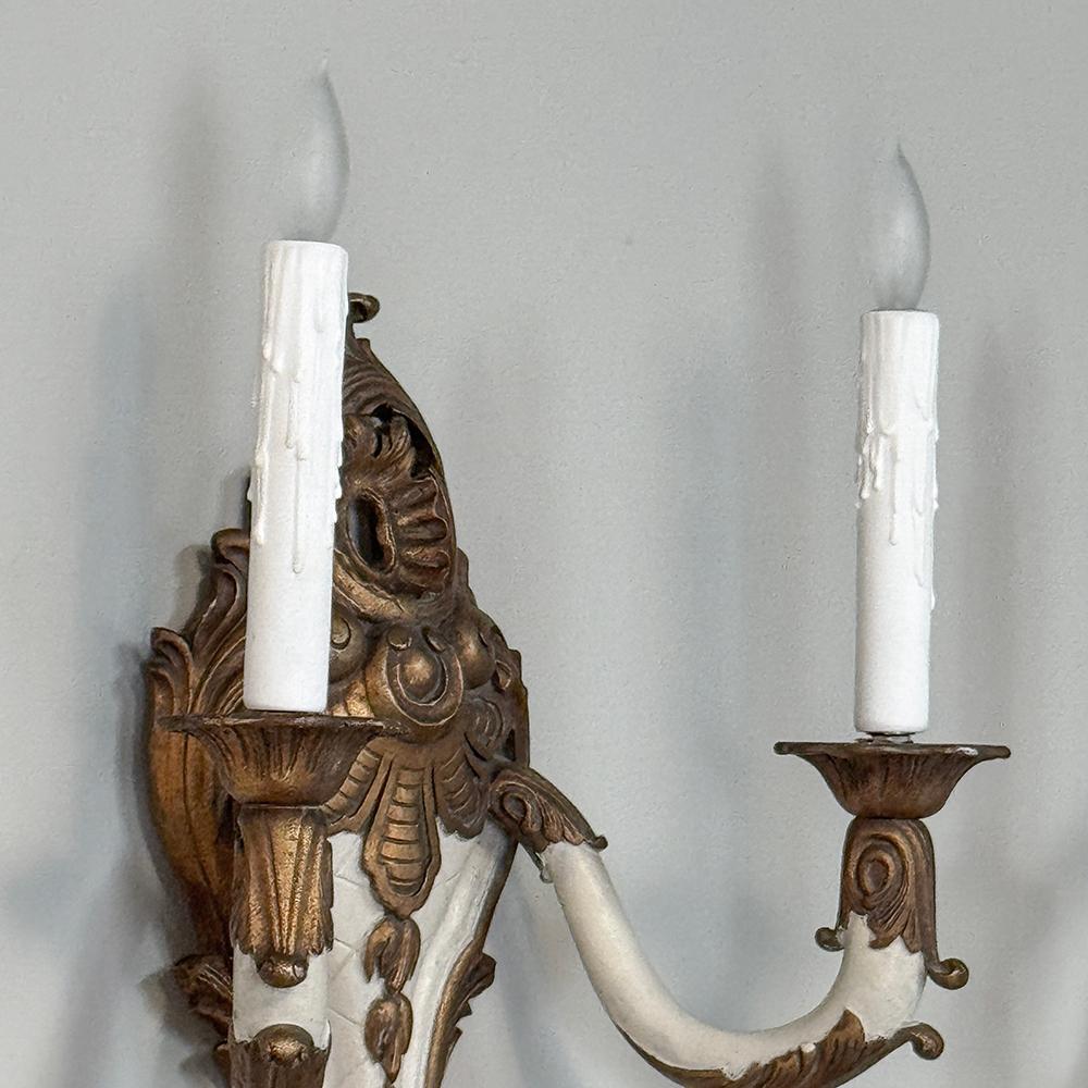 Pair Antique French Louis XV Painted Wall Sconces For Sale 3