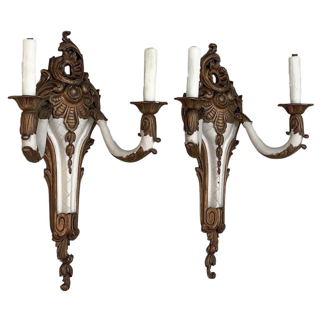 Pair Antique French Louis XV Painted Wall Sconces