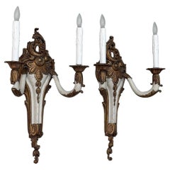 Pair Antique French Louis XV Painted Wall Sconces