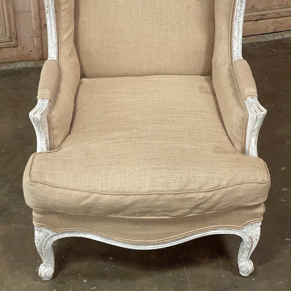 Pair Antique French Louis XV Painted Wingback Armchairs ~ Bergeres For Sale 8