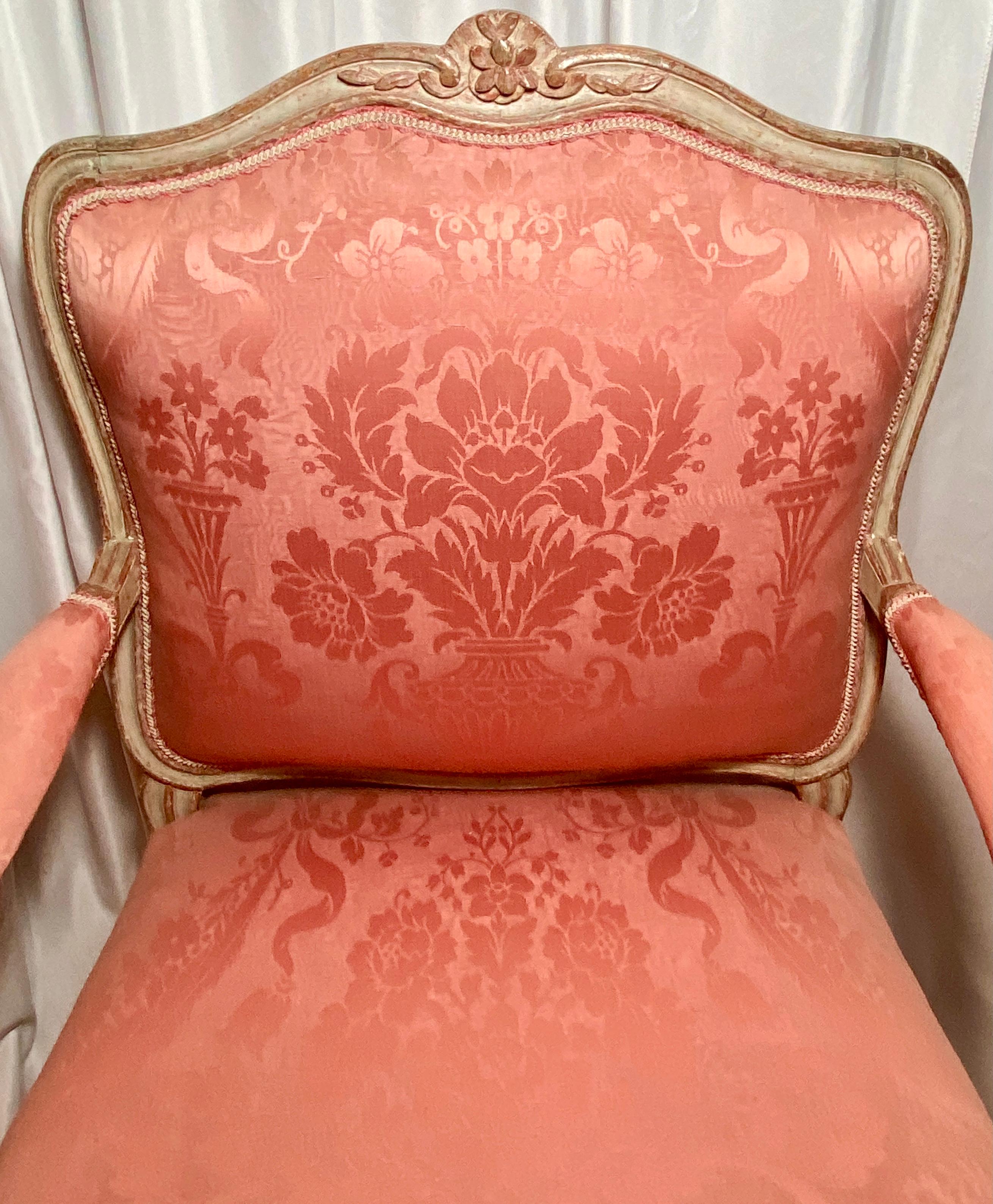 Pair Antique French Louis XV Pink Upholstered 