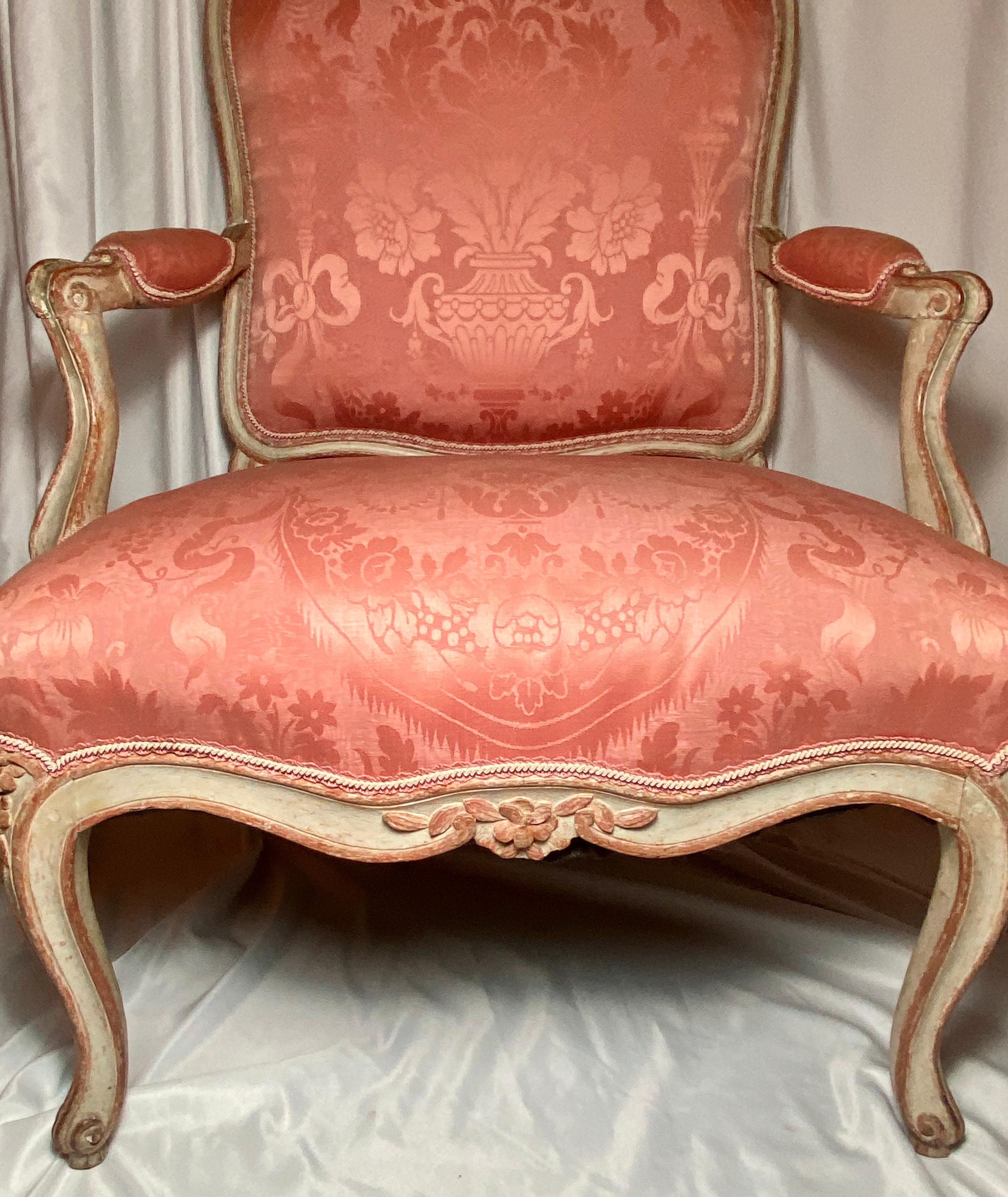 19th Century Pair Antique French Louis XV Pink Upholstered 