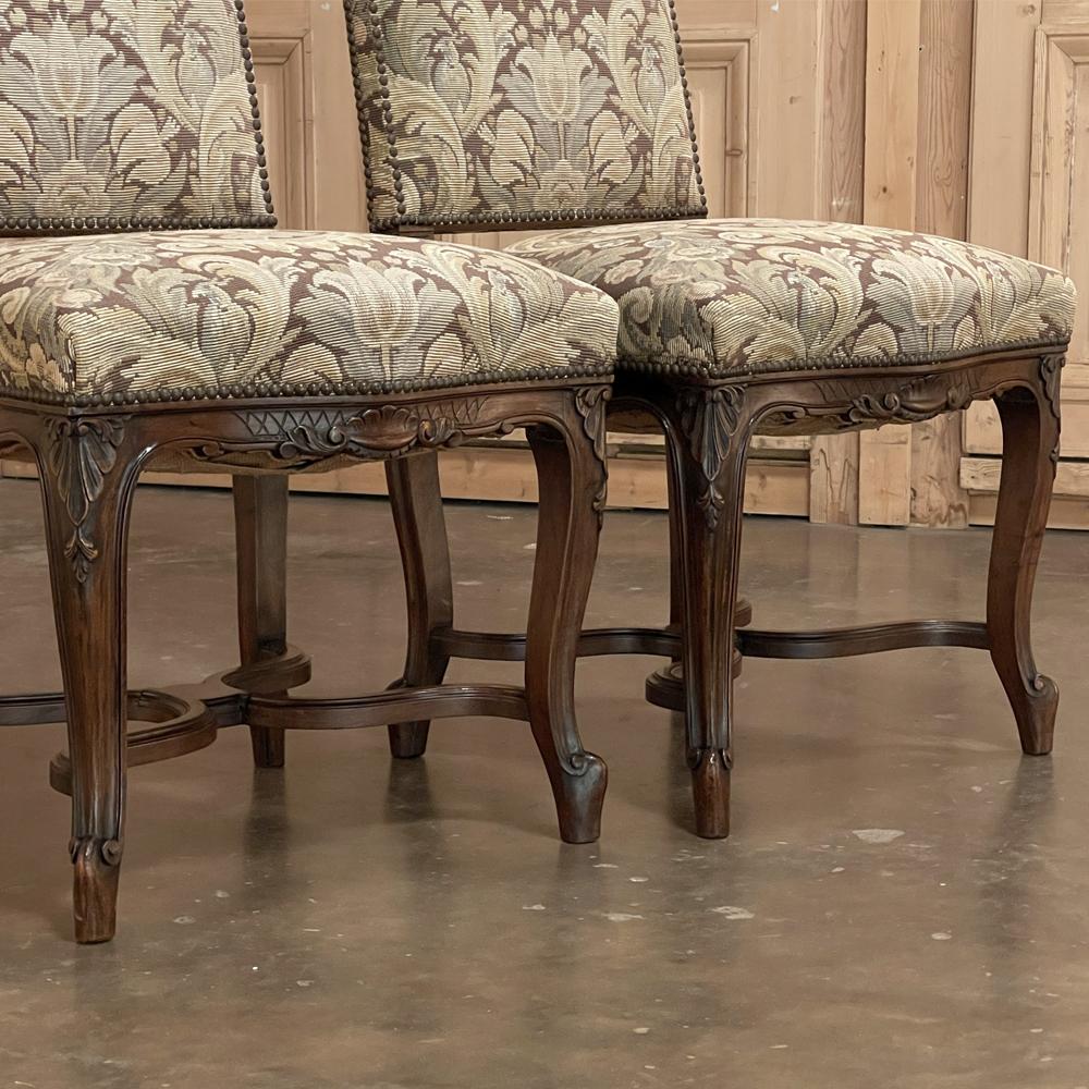 Pair Antique French Louis XV Side Chairs with Tapestry Upholstery For Sale 7