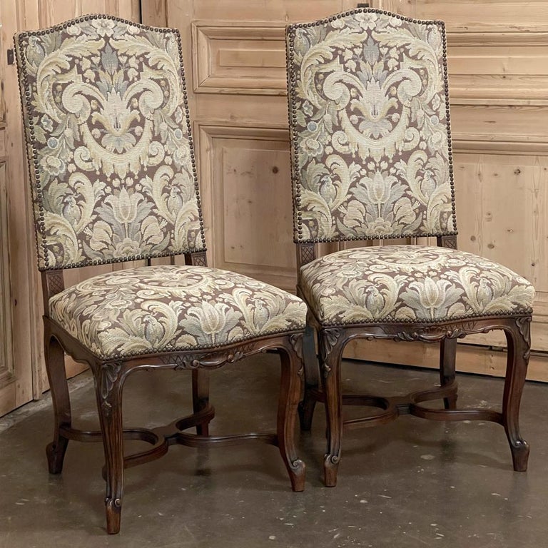 Pair Antique French Louis XV Side Chairs with Tapestry Upholstery For