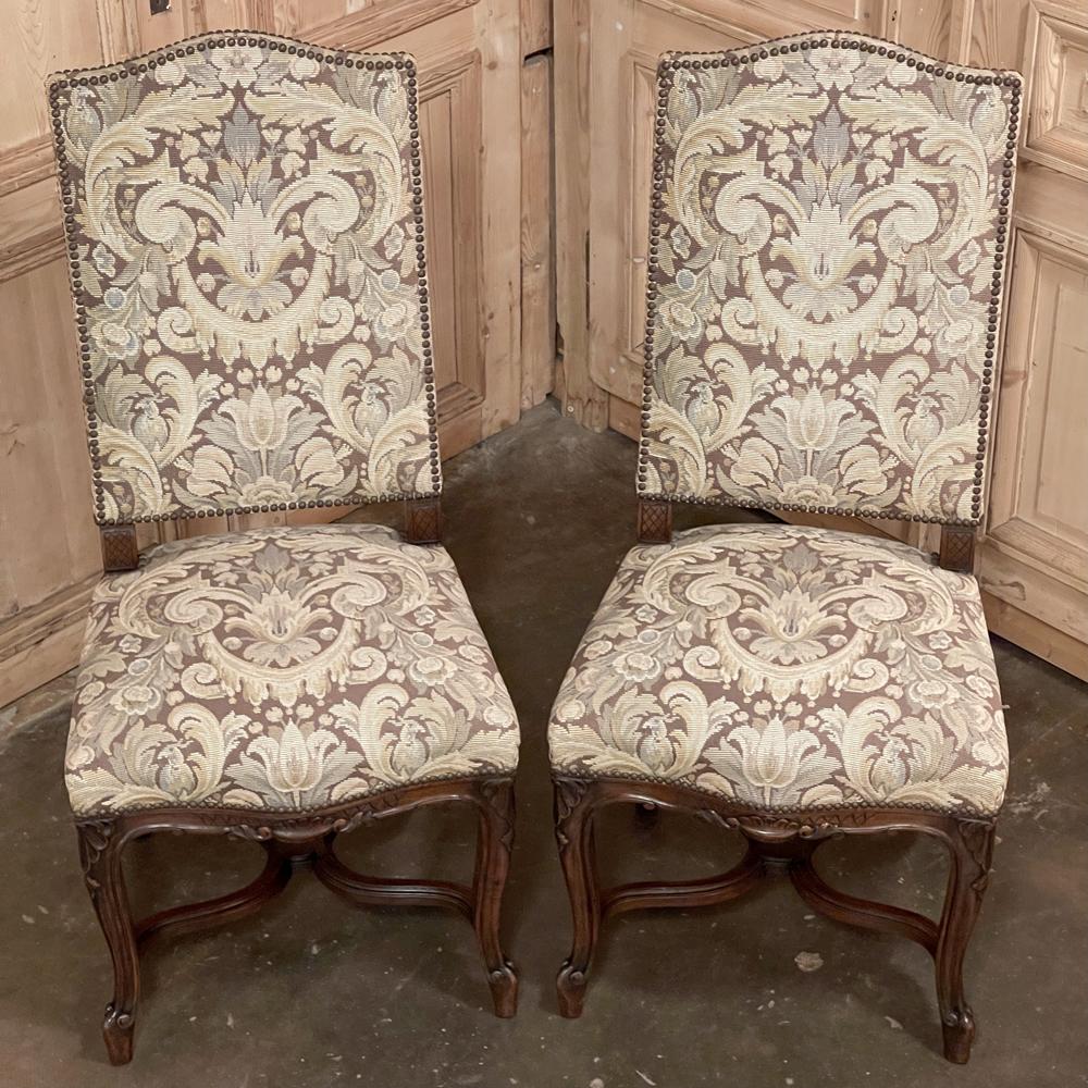 20th Century Pair Antique French Louis XV Side Chairs with Tapestry Upholstery For Sale