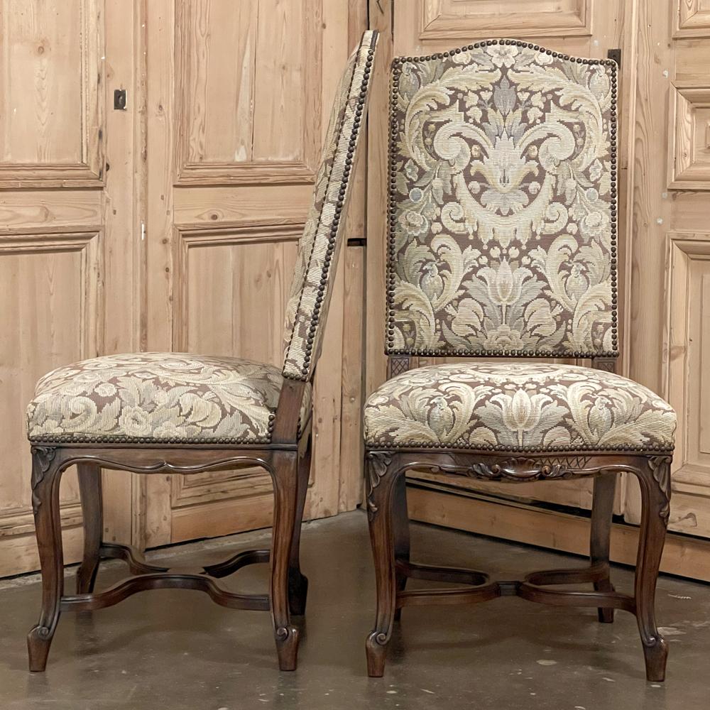 Pair Antique French Louis XV Side Chairs with Tapestry Upholstery For Sale 2