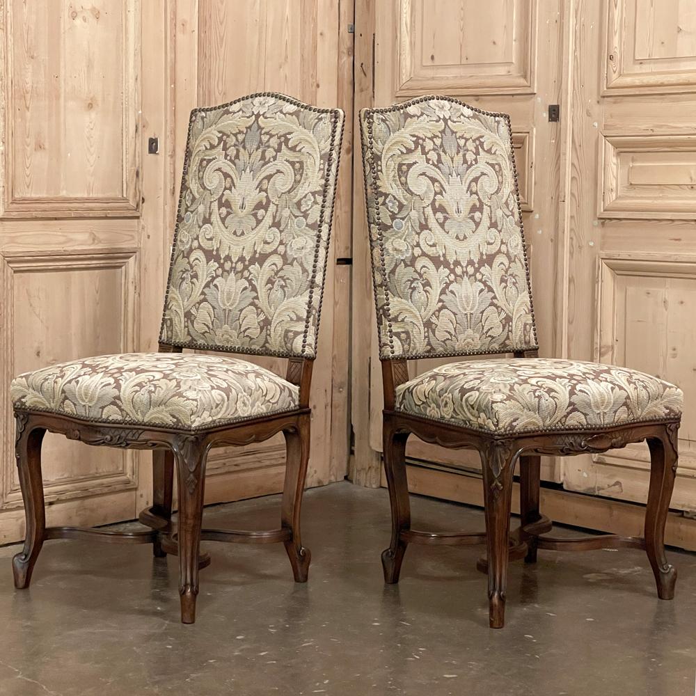 Pair Antique French Louis XV Side Chairs with Tapestry Upholstery For Sale 3