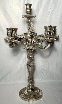 Pair Antique French Louis XV Silvered Bronze Candelabra, circa 1880