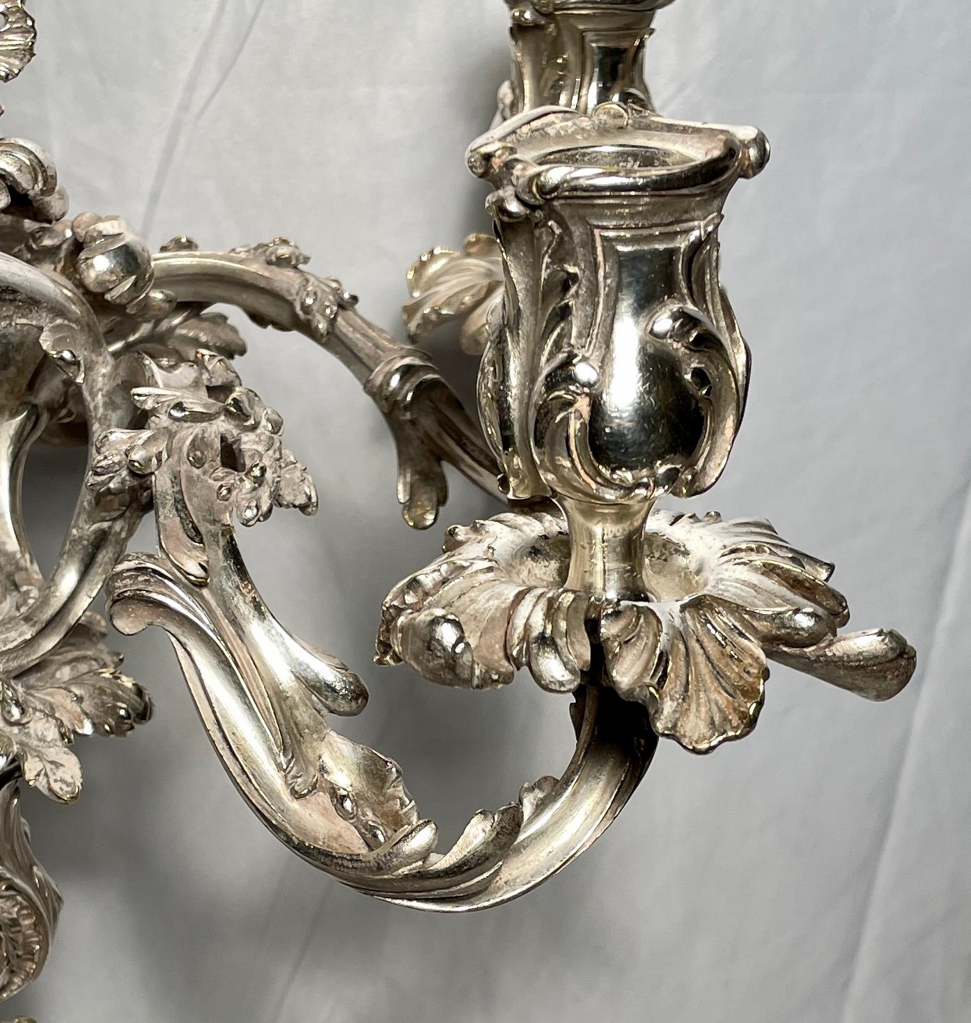 Pair Antique French Louis XV Silvered Bronze Candelabra, circa 1880 For Sale 1