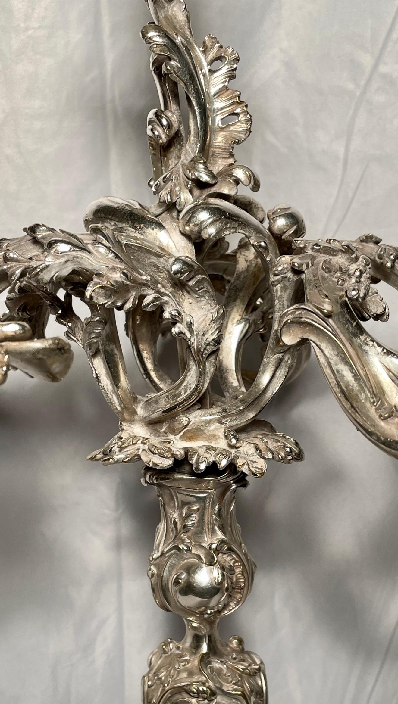 Pair Antique French Louis XV Silvered Bronze Candelabra, circa 1880 For Sale 2