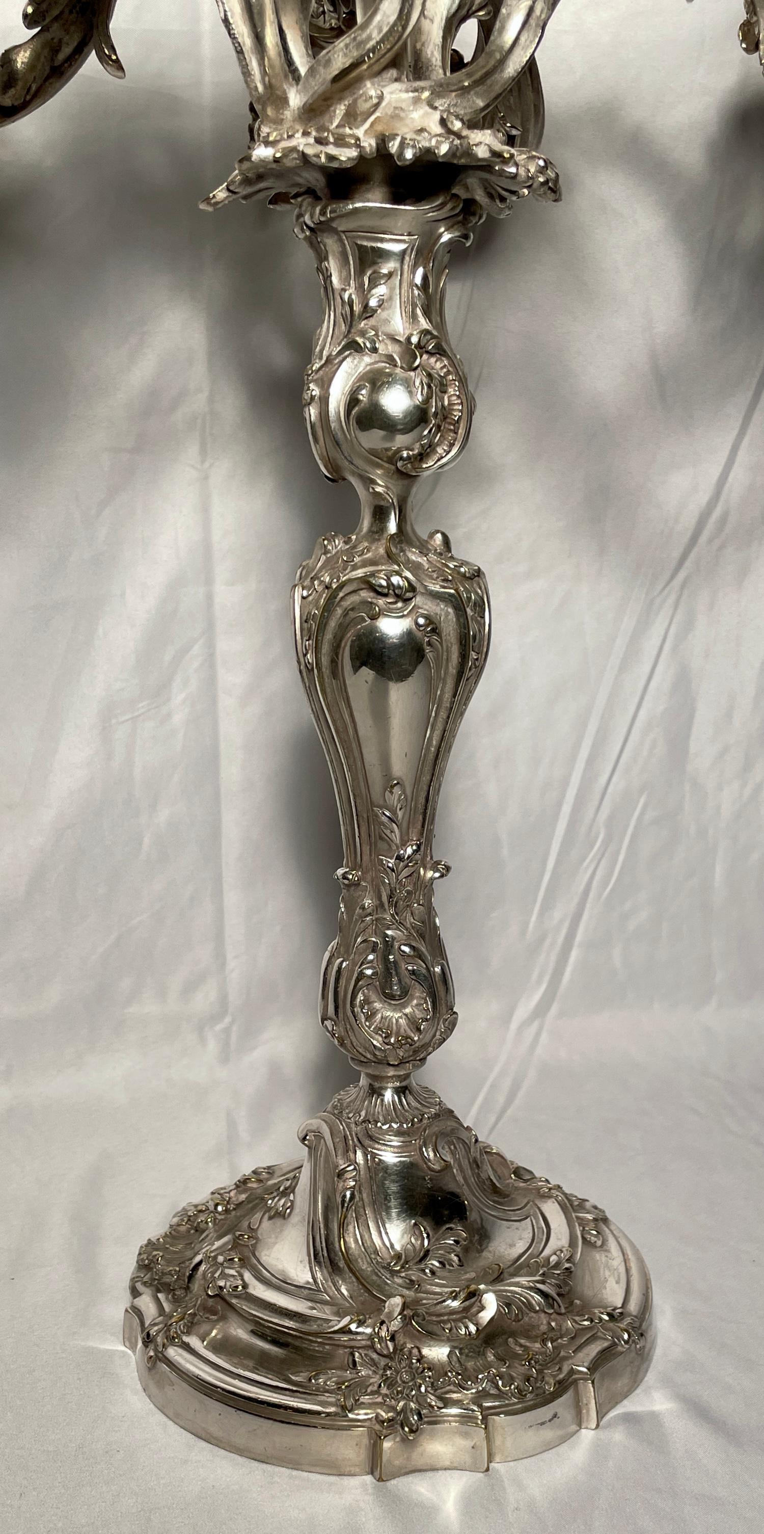 Pair Antique French Louis XV Silvered Bronze Candelabra, circa 1880 For Sale 3