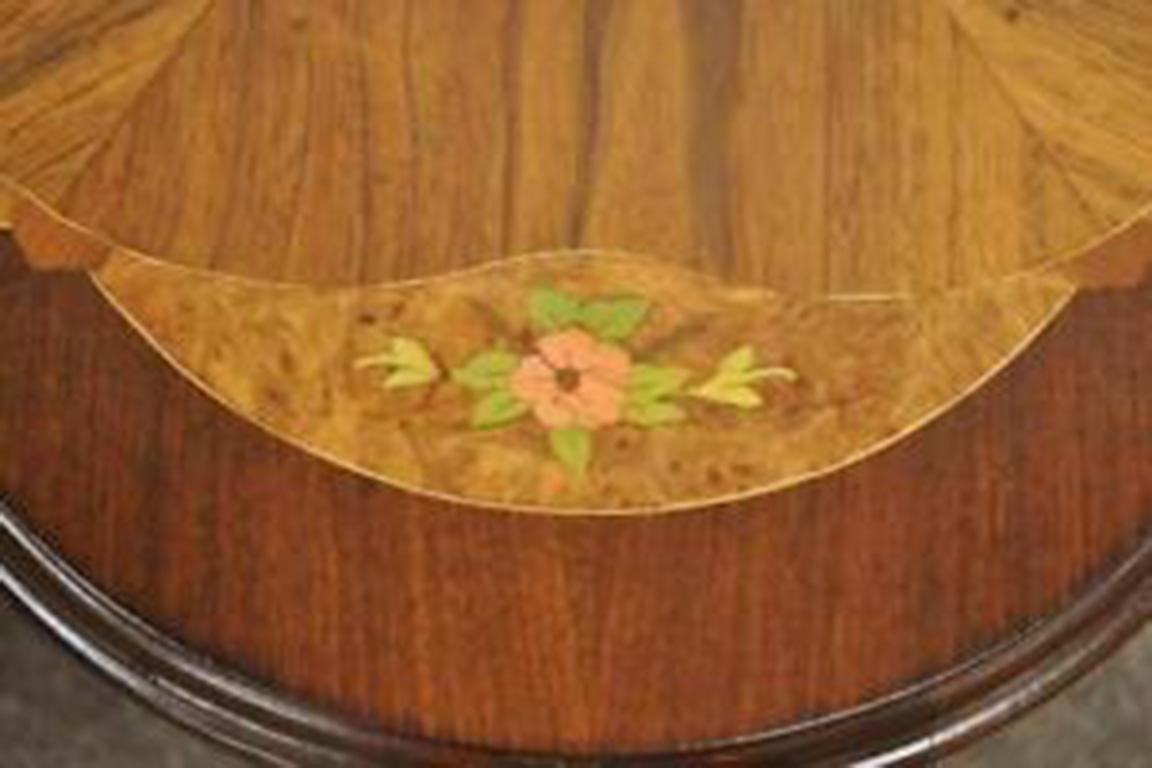 Carved Pair Antique French Louis XV Style Floral Satinwood Inlay Walnut Lamp End Tables For Sale