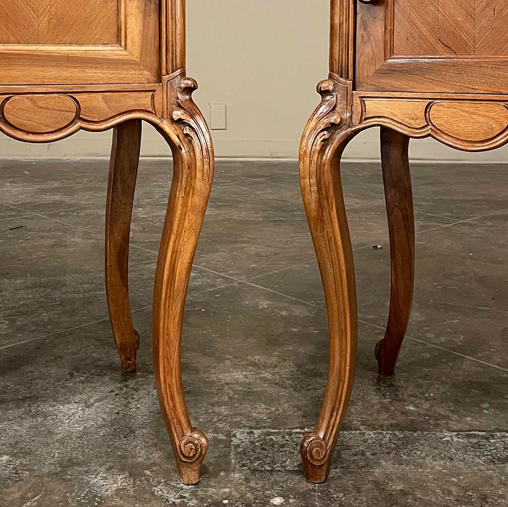 Pair Antique French Louis XV Walnut Marble Top Nightstands For Sale 7