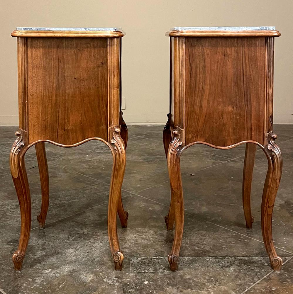 Pair Antique French Louis XV Walnut Marble Top Nightstands For Sale 8