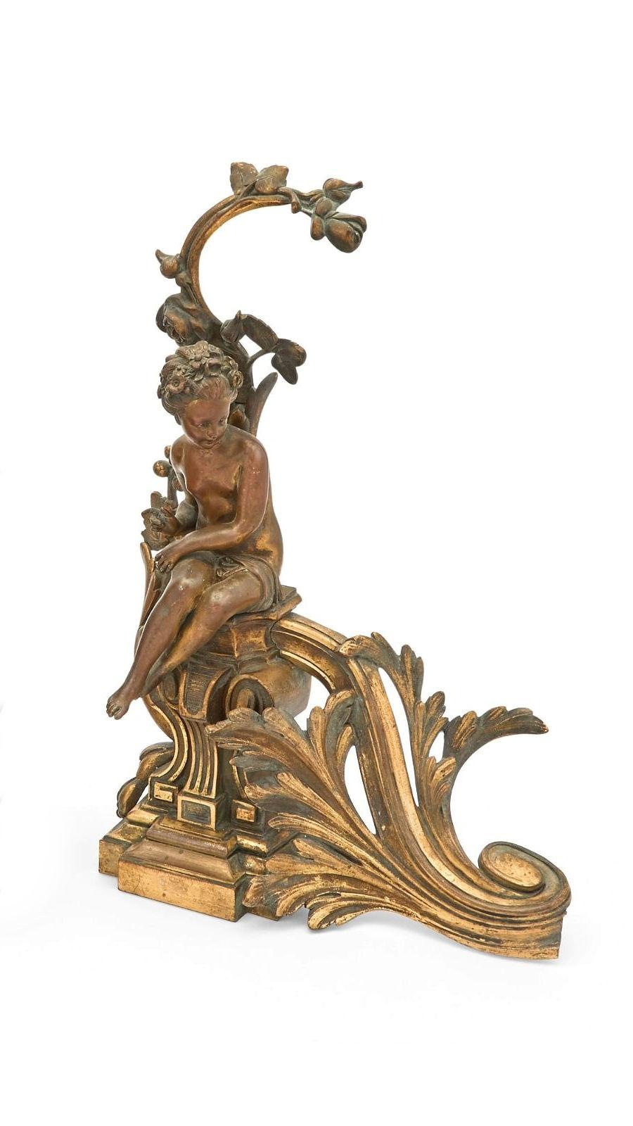 Pair Antique French Louis XV / XVI Style Gilt Bronze Chenets In Good Condition For Sale In New York, NY