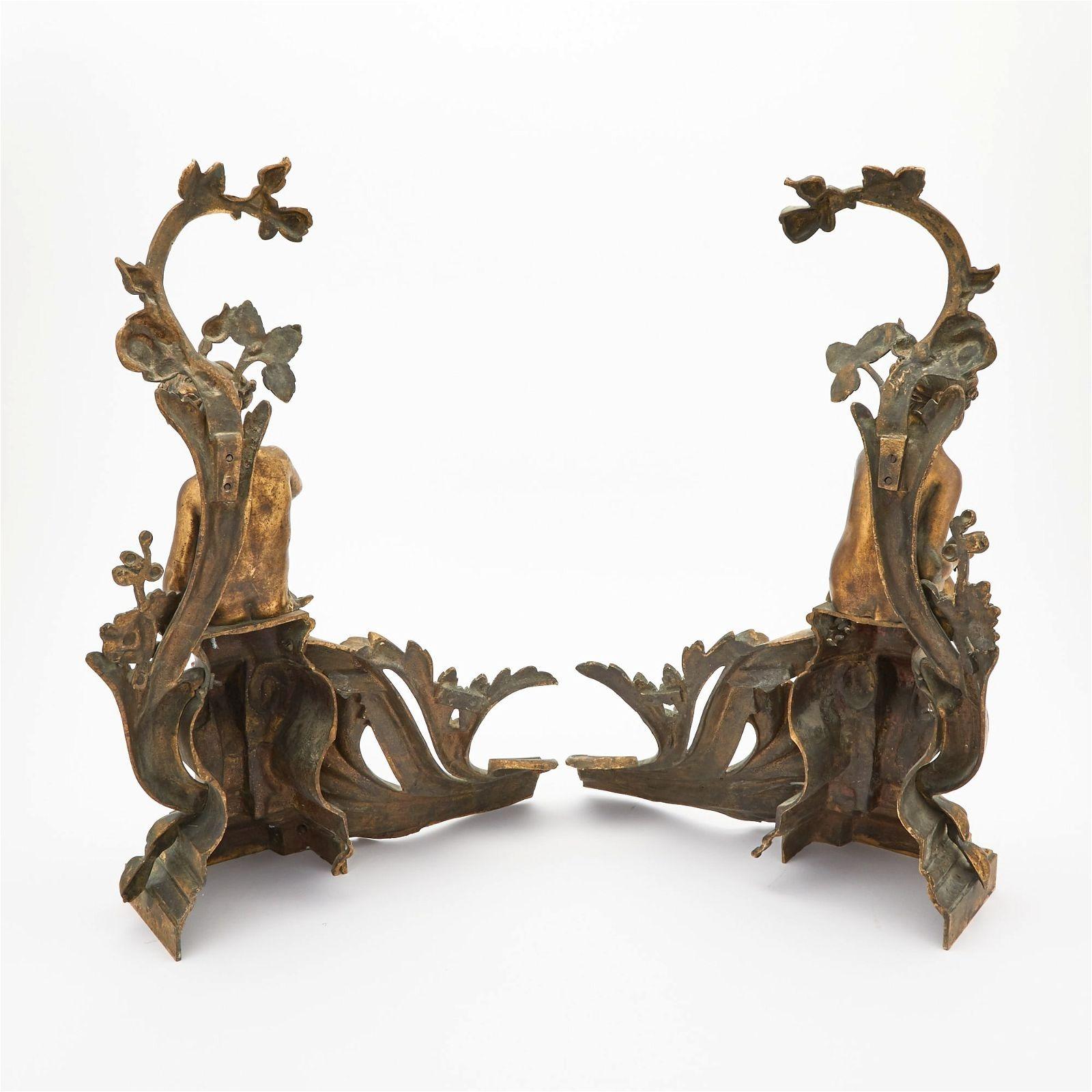 19th Century Pair Antique French Louis XV / XVI Style Gilt Bronze Chenets For Sale