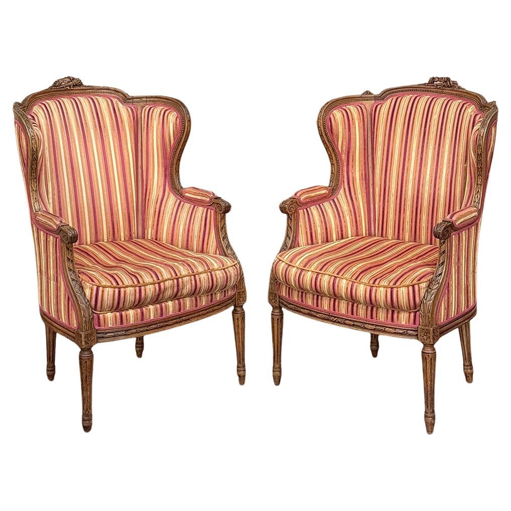 Pair Antique French Louis XVI Bergeres ~ Armchairs For Sale at 1stDibs