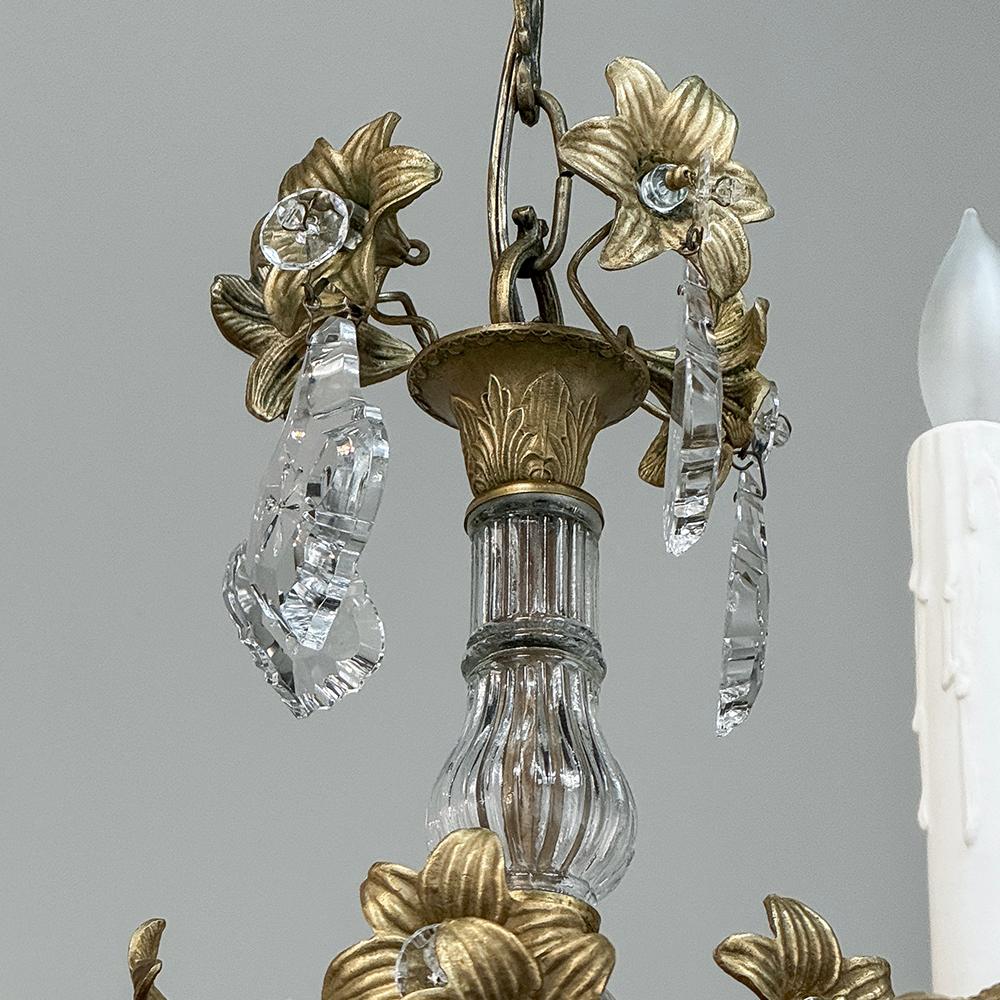 Pair Antique French Louis XVI Bronze & Crystal Chandeliers For Sale 5