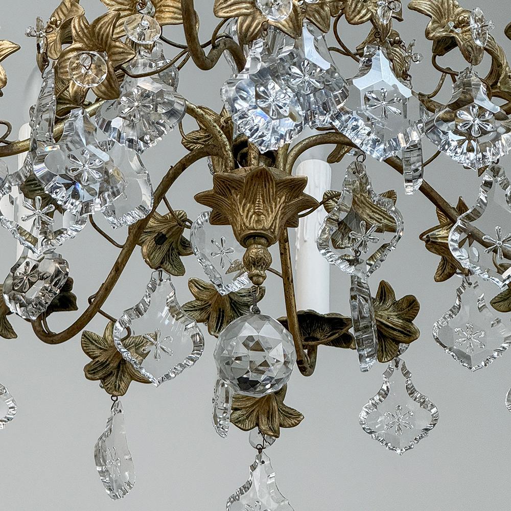 Pair Antique French Louis XVI Bronze & Crystal Chandeliers For Sale 6