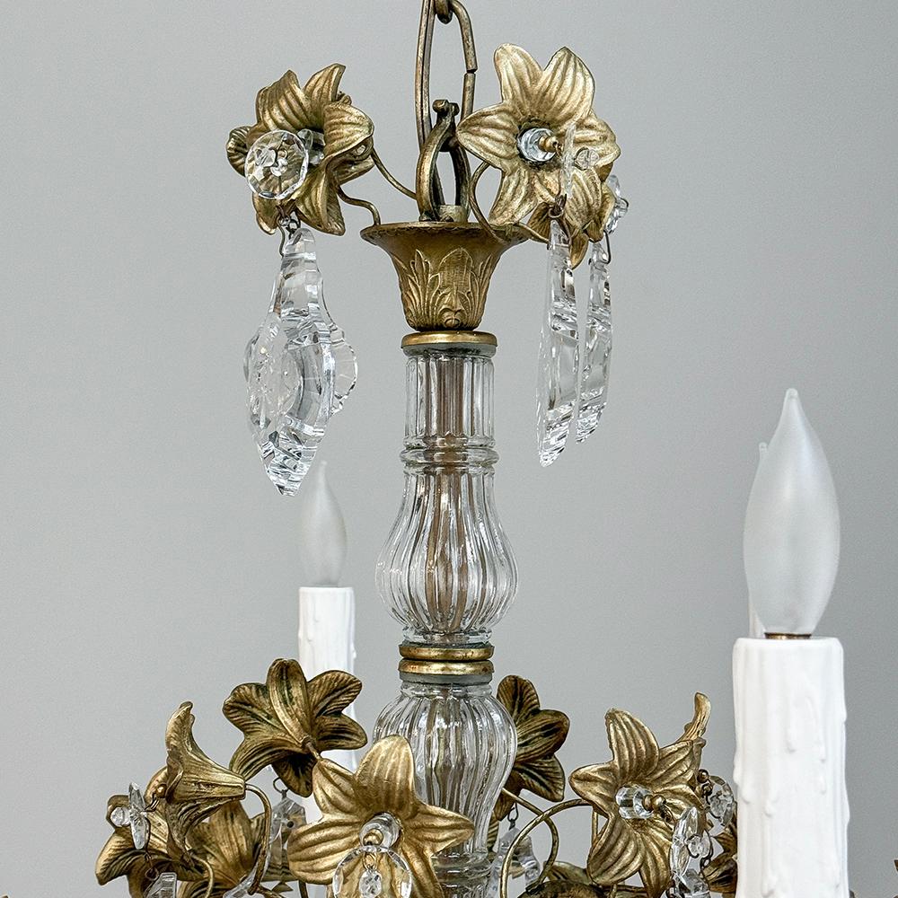 Pair Antique French Louis XVI Bronze & Crystal Chandeliers For Sale 7