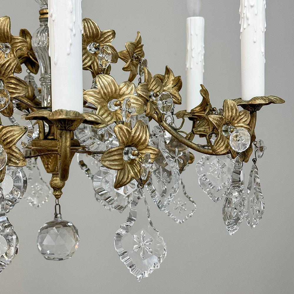 Pair Antique French Louis XVI Bronze & Crystal Chandeliers For Sale 8