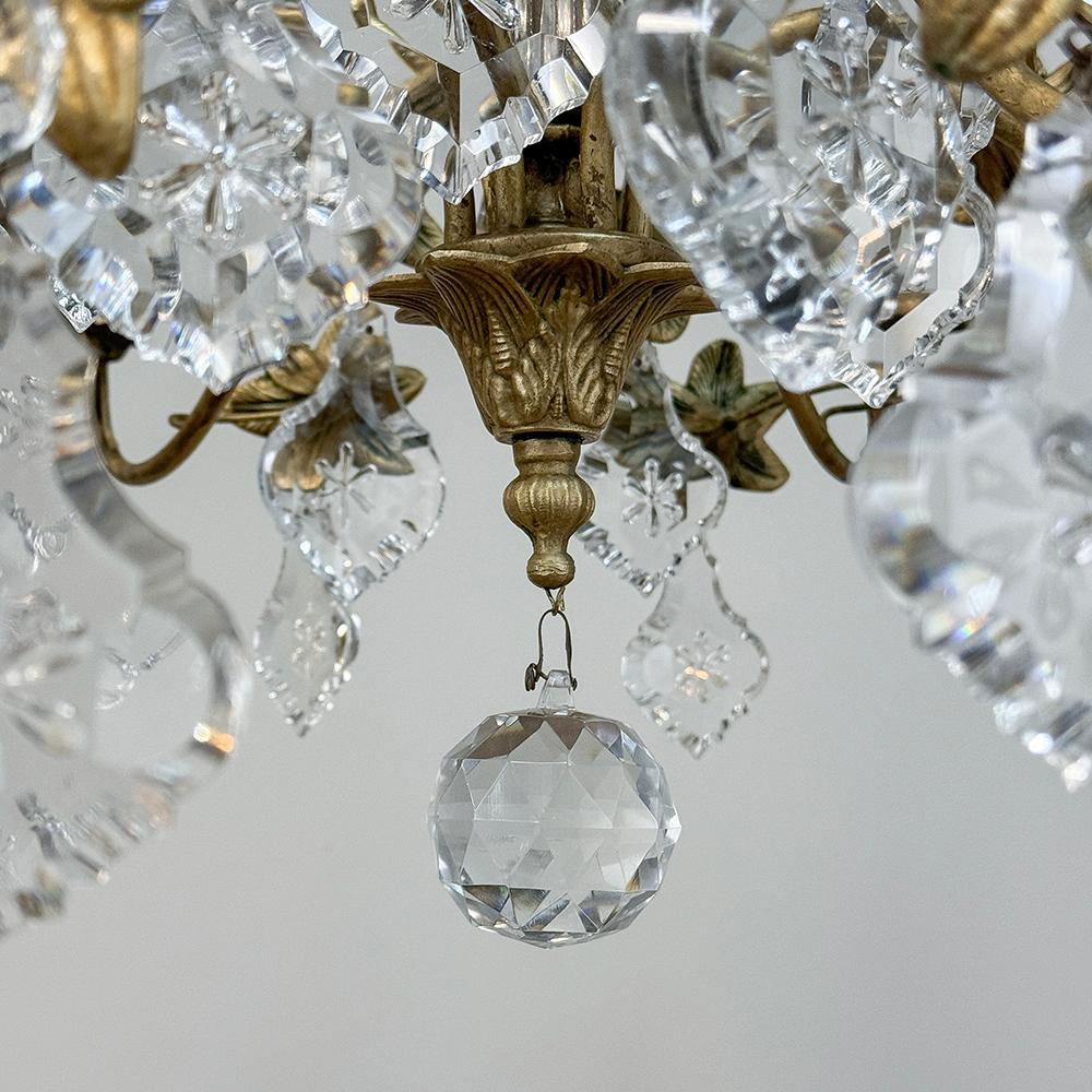 Pair Antique French Louis XVI Bronze & Crystal Chandeliers For Sale 9