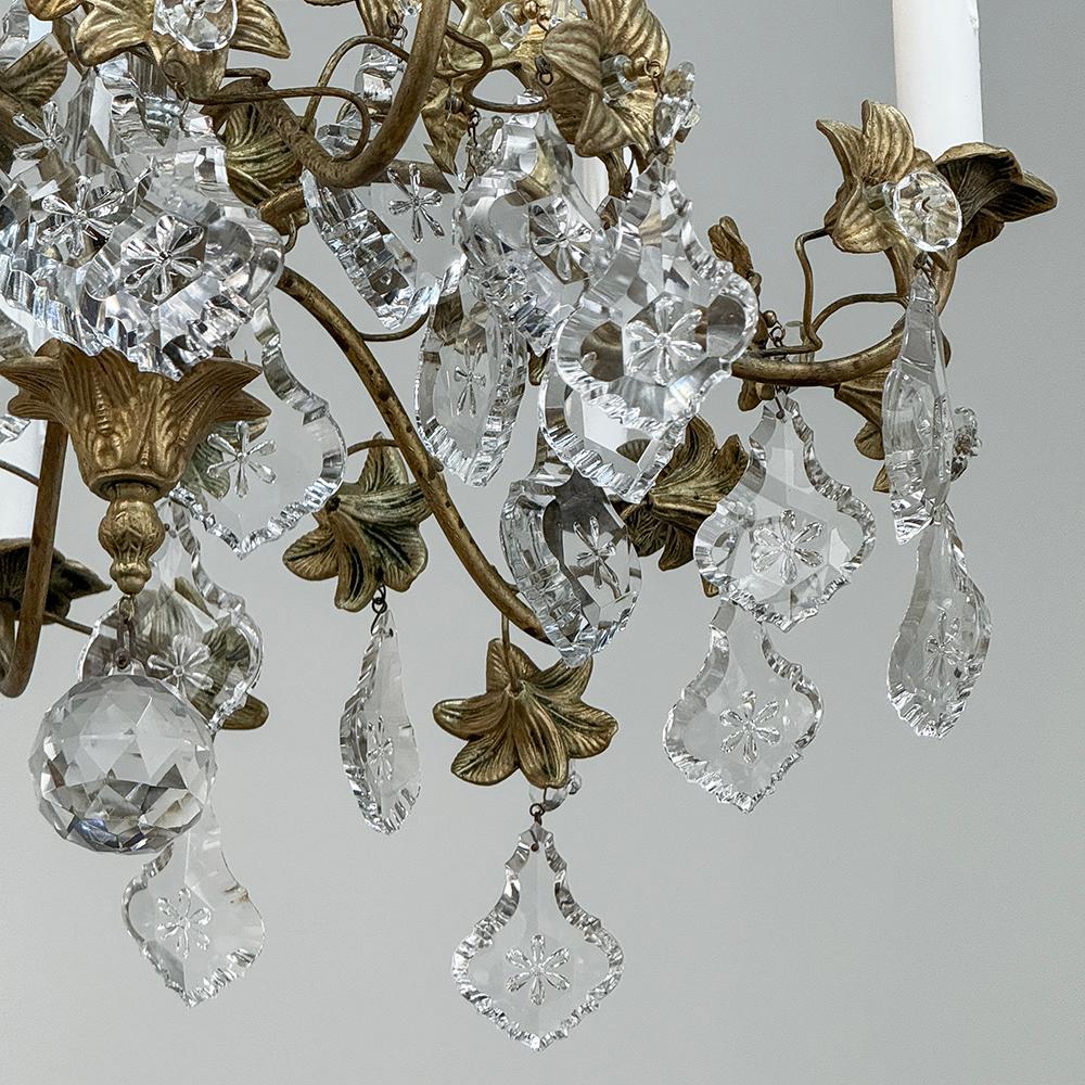 Pair Antique French Louis XVI Bronze & Crystal Chandeliers For Sale 10